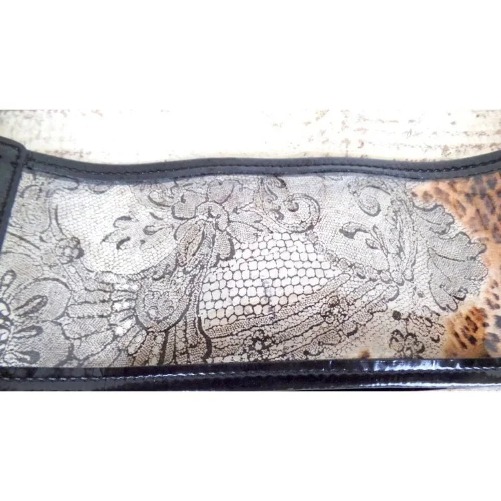 90s vintage wide animal print leather plastic see through belt/black/brown - Picture 5 of 5